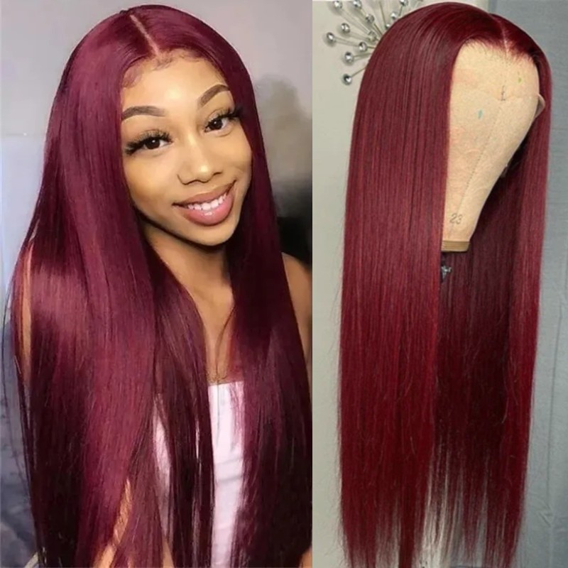 Nadula Colored Wigs 99J Straight 13x4 Lace Front Wigs Red Wine Color Virgin  Human Hair Wigs 150% Density | Nadula