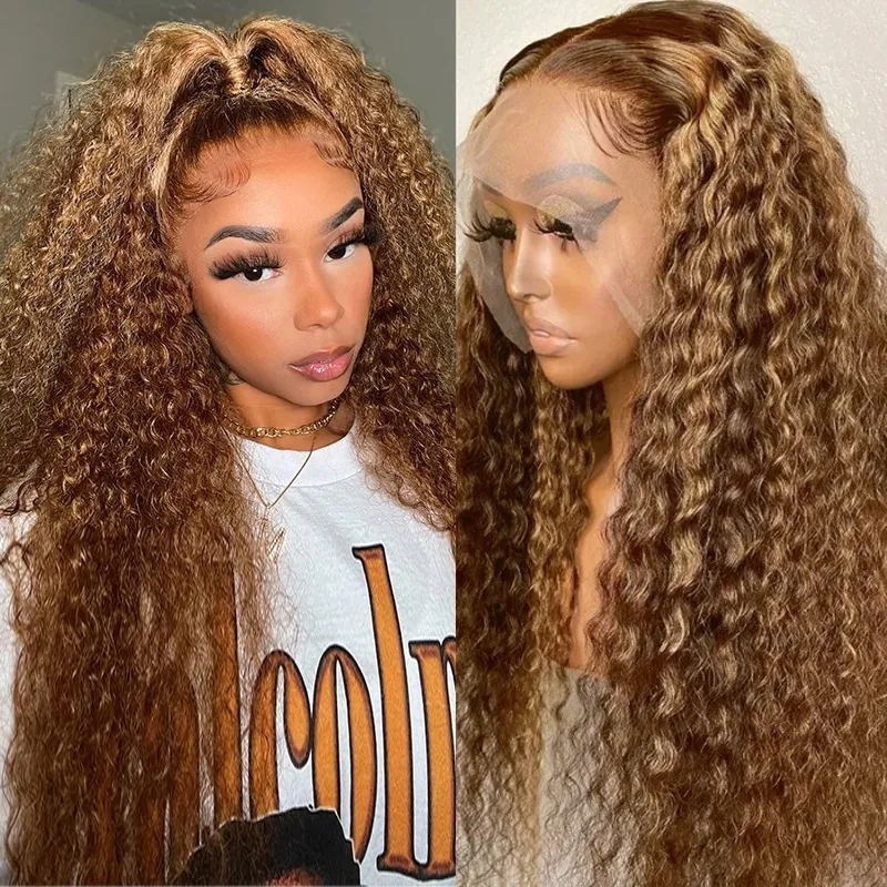 Nadula Highlight Brown Curly Lace Front Wigs Honey Blonde Highlight Human  Hair Wigs 150% Density TL412 Color | Nadula