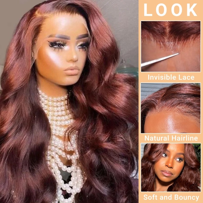 Nadula #33 Red Brown Auburn Body Wave Human Hair Wig Hair Perfect Hair Color  For Deep Skin Tones 13x4 Lace Front Colored Wigs For Women | Nadula