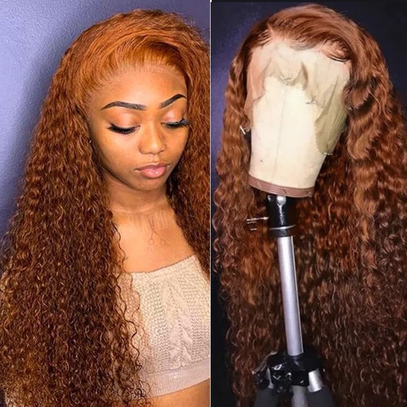 Nadula #30 Ginger Color Middle Part Wig 4* Brown Human Hair Jerry Curly  T Part Wig | Nadula