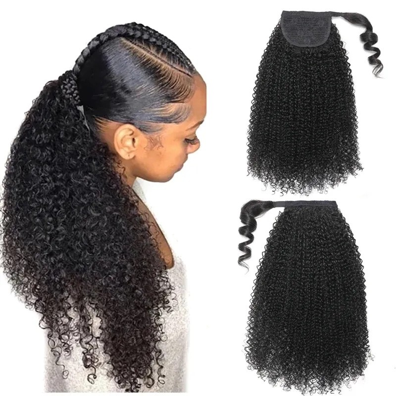 Nadula Afro Kinky Curly Drawstring Ponytail Human Hair Extensions Wrap  Around with Clips In for Natural Black | Nadula