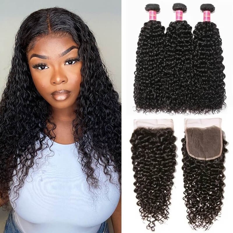 Curly Virgin Hair Weave 3 Bundles With Lace Closure 4x4 Nadula Unprocessed Human  Hair Extensions | Nadula