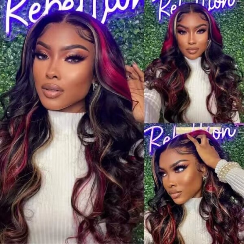 Nadula Multi Color Highlights 13x4 Lace Front Blonde And Red Body Wave Wigs  Human Hair | Nadula
