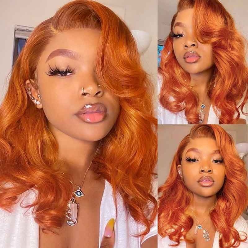 Nadula Colored Orange Ginger Lace Part Wig Human Hair  T Part Body  Wave Wig With Baby Hair | Nadula